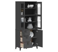 LoogCape VIKEN Highboard Anthracite 80 x 40 x 190 cm Solid Pine Wood with Glass Doors for Living Room Dining Room Hallway and Bedroom Storage Space