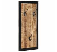 LoogCape Wall Coat Rack 40 x 2 x 80 cm Solid Mango Wood with 3 Iron Hooks Space-Saving for Hallway, Bedroom, Bathroom, Organiser, Durable, Unique, Ideal for Jackets, Coats, Bags, Keys and More