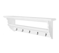 LoogCape Wall Mounted Coat Rack MDF White in Baroque Style with 5 Hooks and Shelf for Hallway, Bedroom or Bathroom Space Saving Durable Easy Assembly Stylish Coat Hook Organiser Keys Jackets