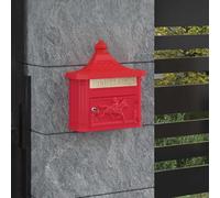 LoogCape Wall-Mounted Letterbox Red 40.5 x 16 x 45 cm Cast Aluminium Weatherproof with Lockable Door Lock for Home, Garden, Fence, Facade, Entrance, Front Door, Weatherproof Post Box