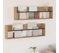 LoogCape Wall Mounted Magazine Rack with 2 Pieces in Artisan Oak, Dimensions 100 x 12 x 30 cm, Space Saving Magazine Holder for Living Room, Office and Waiting Room, Durable Wood Composite Design