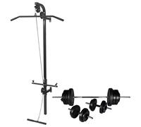 LoogCape Wall-Mounted Power Station with Barbell and Dumbbell Set 60.5 kg for Effective Strength Training Home Fitness Equipment with Cable Pull and Weight Plates