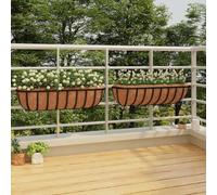 LoogCape Wall Plant Baskets Pack of 2 Black 61 x 19 x 16 cm Steel Coconut Insert Wall Mounted Flower Pots Balcony Patio Garden Wall Planters with Coconut Fibre Insert for Windowsill and Outdoor Use