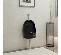 LoogCape Wall Urinal Ceramic Black with Flush Valve 39 x 86.5 x 100 cm for Bathroom and Commercial Plumbing Wall Mounted Odour Trap Easy Assembly Hygienic Waterless
