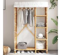 LoogCape Wardrobe 110 x 45 x 170 cm Bamboo Fabric Cover with 4 Shelves for Bedroom Hallway Children's Room and Multi-Purpose Rooms Sturdy Coat Rack with Drawers and Shelves for Order