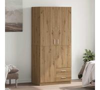 LoogCape Wardrobe Artisan Oak 80 x 52 x 180 cm Wood Material with 2 Doors 2 Drawers Hanging Rail Compartment for Bedroom Hallway Children's Room and Multi-Purpose Storage System