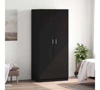 LoogCape Wardrobe, Black, 80 x 52 x 180 cm, Wood Material with 2 Doors, Hanging Rail, Compartment, Mirror, Sliding Door, Multipurpose, Storage System for Bedroom, Hallway, Children