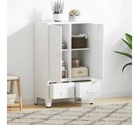 LoogCape Wardrobe Industrial Design White 67 x 35 x 107 cm Steel with 2 Doors, 2 Drawers, Shelves, Air Vents, Name Plate Holders, Metal Handles