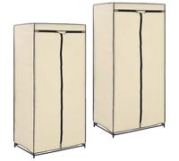 LoogCape Wardrobe Set of 2 Cream 75 x 50 x 160 cm with Fabric Cover, Sturdy Iron Frame, Plug-In System, Includes Clothes Rail, Drawers and Mirror, Ideal for Bedroom, Hallway or Children's Room