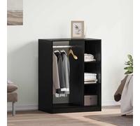 LoogCape Wardrobe with Shelf Black Oak Look 77 x 48 x 102 cm Storage Space Organiser for Bedroom Hallway Dressing Room Space Saving with 3 Shelves and Height-Adjustable Clothes Rail