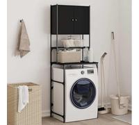 LoogCape Washing Machine Cabinet Black 68 x 48.5 x 194 cm with Sturdy Metal Frame, Versatile Storage Space, Suitable for Washing Machine and Dryer, Space Saving for Small Bathrooms