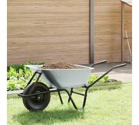 LoogCape Wheelbarrow Silver Black 141 x 60 x 57 cm Steel Garden Trolley Transport Trolley Construction Wheelbarrow with Pneumatic Tyres for Gardening, Construction, Yard, Lawn, Outdoor, Durable