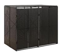 LoogCape Wheelie Bin Box for 2 Bins, Black, 140 x 80 x 117 cm, Poly Rattan, Weatherproof, Lockable with Robust Steel Frame for Garden, Patio and Outdoor Use