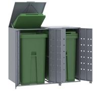 LoogCape Wheelie Bin Box for 2 Bins, Grey, 138 x 79 x 117 cm, Powder-Coated Steel with Automatic Lid, Ventilation, Magnetic Closure, Weatherproof, Lockable, Expandable, Ideal for Garden