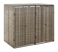 LoogCape Wheelie Bin Box for 2 Bins Grey 140 x 80 x 117 cm Poly Rattan Weatherproof Lockable for Garden Patio and Outdoor Use with Privacy Screen and Practical Storage