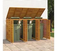 LoogCape Wheelie Bin Box for 3 Bins 210 x 89 x 117 cm Solid Acacia Wood Weatherproof Lockable with Double Doors Privacy Screen Practical Storage for Garden, Patio, Outdoor Use