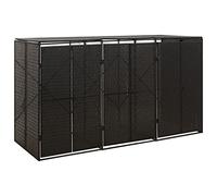 LoogCape Wheelie Bin Box for 3 Bins, Black, 207 x 80 x 117 cm, Poly Rattan, Weatherproof Wheelie Bin House with Lockable Doors, for Garden, Patio and Outdoor Use