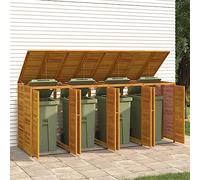 LoogCape Wheelie Bin Box for 4 Bins 280 x 89 x 117 cm Solid Acacia Wood Weatherproof Lockable with Double Doors for Garden, Patio, Outdoor, Privacy Screen and Practical Storage