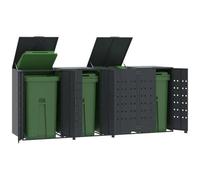LoogCape Wheelie Bin Box for 4 Bins, Anthracite, 276 x 79 x 117 cm, Made of Robust Steel, Weatherproof and Lockable with Gas Lift Lid for Outdoors, Garden, Patio, Front Garden, Outdoor Use