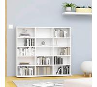 LoogCape White CD Shelf 100 x 23 x 89.5 cm Wood Material with 15 Open Compartments for Storage Space, Wall Mounting, Ideal for Living Room, Office, Home Cinema, Gaming, Storage of CDs DVDs and