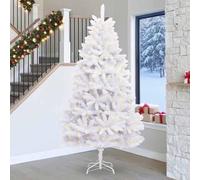 LoogCape White Christmas Tree 270 cm with LED String Lights PVC and Metal, Sturdy Cone Tree for Indoor and Outdoor Festive Decorations, Easy Assembly, Durable Design