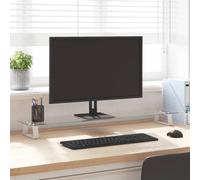LoogCape White monitor stand, 100 x 20 x 8 cm, made of tempered glass and metal for ergonomic work, with storage space, rounded corners, height adjustable, stable, suitable for office, home office