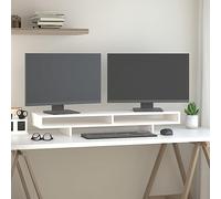 LoogCape White monitor stand made of solid pine wood, 100 x 27 x 14 cm, for ergonomic work in the home office and gaming, height-adjustable, foldable, with storage space for keyboard, notebook and