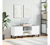 LoogCape White record cabinet, 121 x 38 x 48 cm, wood material with iron legs for vinyl and electronics, storage space for records, TV board, sideboard, hifi rack, cable management, stable surface