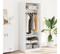 LoogCape White Wardrobe 80 x 50 x 200 cm Wood Material with Sliding Doors, Storage Space, Clothes Rail and Shelves for Bedroom, Hallway, Children's Room, Organiser