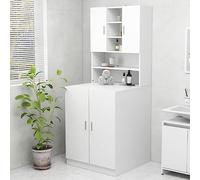 LoogCape White Washing Machine Cabinet with Storage for Bathrooms and Laundry Rooms Heavy Duty Wood Composite Design Includes Wall Mount 71 x 71.5 x 181.5 cm Ideal for Organization and Protection