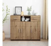 LoogCape Wooden Cabinet Artisan Oak Wood Material Modern Storage Space with 3 Doors, 2 Drawers, 3 Shelves for Living Room, Home Office, Bedroom, Durable Design, Easy to Clean, Space Saving