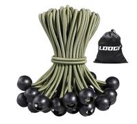 LOOGI Bungee Cord with Balls, 50Pcs 8 Inch Green Bungee Ball Cords, Heavy Duty Tarp Bungees Ties Elastic Tie Down Straps for Tarpaulin Tent Camping Pavilions Flag Marquee
