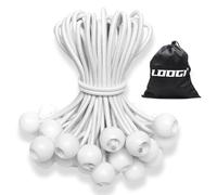 LOOGI Bungee Cord with Balls, Bungee Ball Cords, Heavy Duty Tarp Bungees Ties Elastic Tie Down Straps for Tarpaulin Tent Camping Pavilions Flag Marquee (White, 8inch 50pcs)