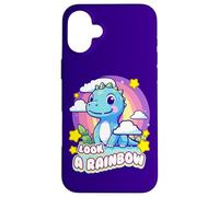 Look a Rainbow Cute Dinosaur with a Rainbow and Stars Case for iPhone 16 Plus