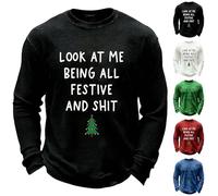 Look at Me Being All Festive and Shit Christmas T Shirt Mens Funny Christmas Tree Waffle Tops Plus Size Xmas Outfits Long Sleeve Blouse Shirts Novelty Xmas Costume Trendy Holiday (Red, XXXXXL)