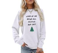 Look At Me Being All Festive Shirt Women Christmas Tree Graphic Sweatshirt Long Sleeve Crewneck Christmas Pullover(A), White, XXL