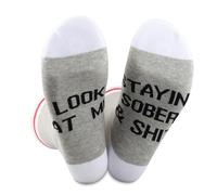 Look At Me Stayin' Sober Socks Sobriety Gift AA NA Recovery Socks Sober AF Sobriety Gift for Men Women (UK, Alpha, One Size, Regular, Regular, Stayin' Sober Socks EU)