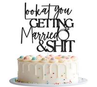 Look At You Getting Married & Cake Topper, Just Married Decor, Bachelorette Cake Topper, Bridal Shower Wedding Engagement Bachelorette Party Decorations Black Glitter