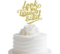 Look at You Turning 21 Cake Topper, Cheers to 21 Years, Legal AF, Rip Fake ID, Bye Bye Fake ID, Happy 21st Birthday Party Decorations Gold Glitter