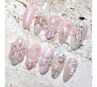 Look False Tips with Seaside 3D Art, Gradient Glossy Finish and Pearl Shell, Press-on Set with Adhesive Tabs Included Press on Tips Wearable Manicure False Seaside Theme Shell Pearl