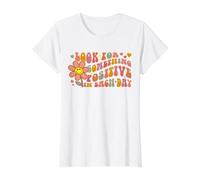 Look for Something Positive in Each Day Retro Groovy Value Graphic T-Shirt, Women, White, S