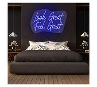 Look Great Feel Great Neon Lights Signs Personalized Custom Large LED Acrylic Light Up Neon Sign For Bedroom For Wall Decor Wedding Bar Party Outdoor Happy Birthday(Blue,Width 70cm)