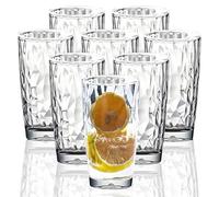 VEILEDGEM [Look Like Glass] 450ml 8-Piece Premium Unbreakable Drinking Glasses Plastic Tumblers Dishwasher Safe BPA Free Acrylic Juice Glasses Highball Water Glasses (Clear)