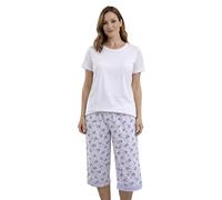 look now Ladies 3/4 Sleep Shorts, Soft Cotton Pyjama Lounge Bottoms, Printed Casual Sleepwear Pants (712 - Purple, One size (8-18))