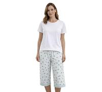 look now Ladies 3/4 Sleep Shorts, Soft Cotton Pyjama Lounge Bottoms, Printed Casual Sleepwear Pants (712 - Turquoise, One size (8-18))