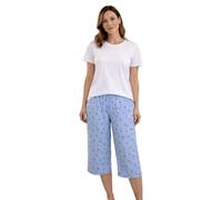 look now Ladies 3/4 Sleep Shorts, Soft Cotton Pyjama Lounge Bottoms, Printed Casual Sleepwear Pants (740 - Blue, One size (8-18))