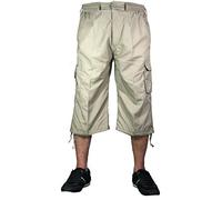 look now Mens 3/4 Summer Shorts Elasticated Waist Cargo Combat Three Quarter Holiday Pants (MM - Beige, XL)