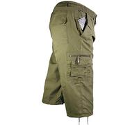 look now Mens 3/4 Summer Shorts Elasticated Waist Cargo Combat Three Quarter Holiday Pants (MM - Khaki, Medium)