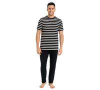 look now Men's Short Sleeve Pyjamas Set Nighties Cotton Pockets Loungewear Nightwear pjs (UK, Alpha, S, Regular, Regular, 150 - Strip Navy)