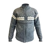 look now Mens Thick Fleece Lined Mens Cardigan Funnel Collar Zip Up Knitted Jumper Jacket (2XL, 1822 - Grey)